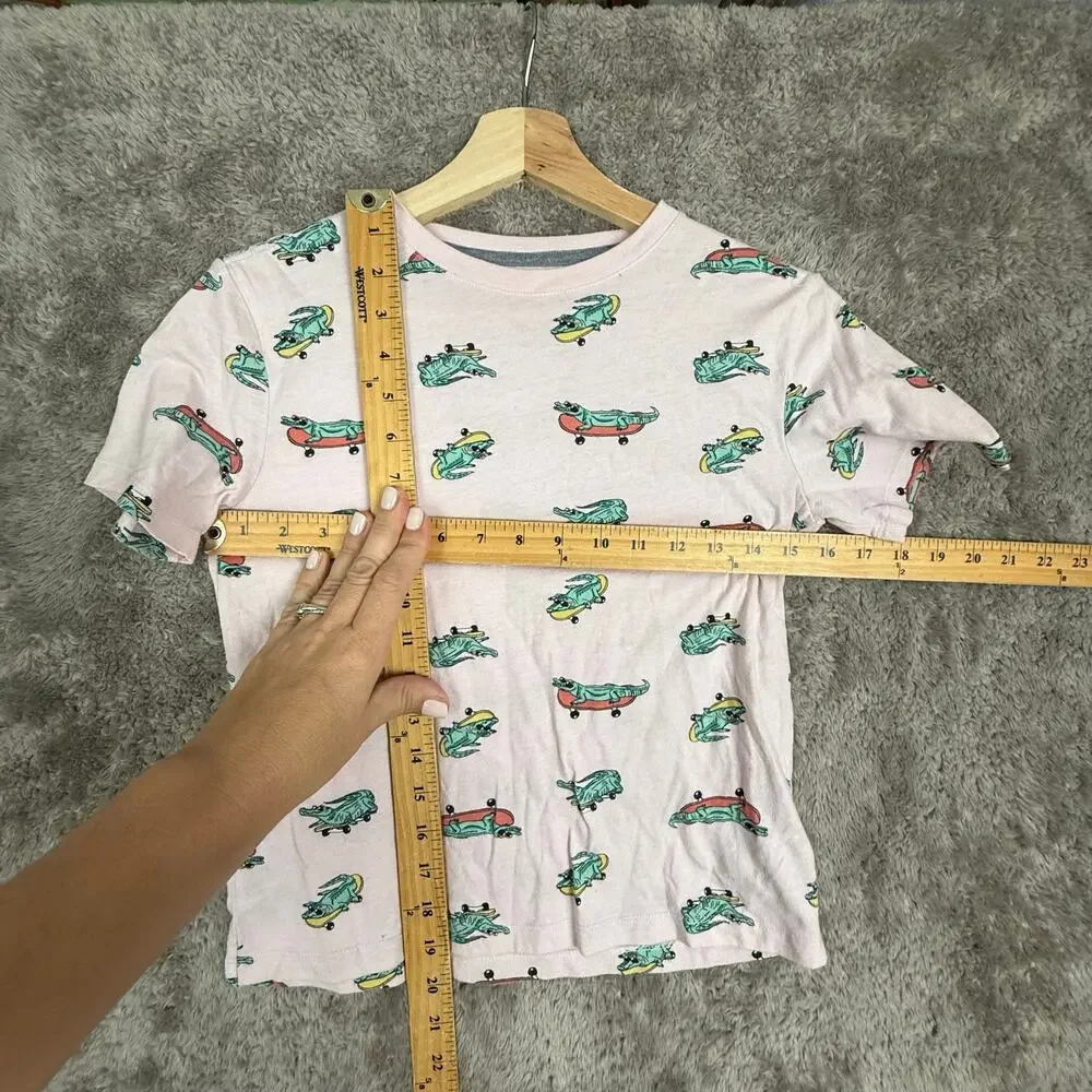 Old Navy T Shirt Boys M Medium 8 Graphic Tee Pink Alligator Skateboard Crocodile